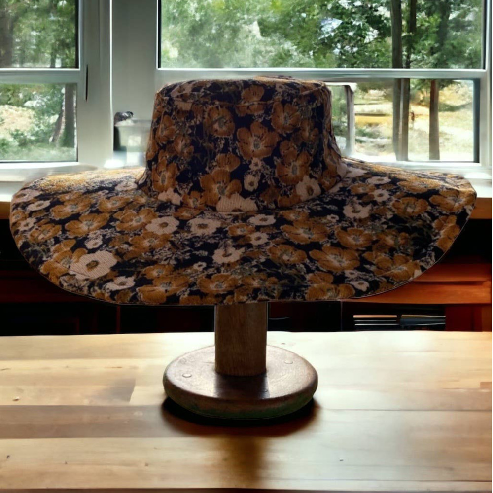 NEW Anthropologie Wide Brimmed Floral Corduroy Bucket Sun Hat